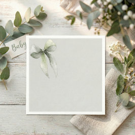 Sage Green Bow Gingham Baby Shower Serviette