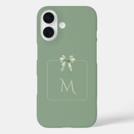 Sage Green Bow Initial Aesthetic iPhone 16 Hülle
