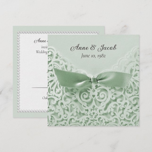 Sage Green Bow on Lace Wedding Vow Erneuerung Einladung (Vorne/Hinten)