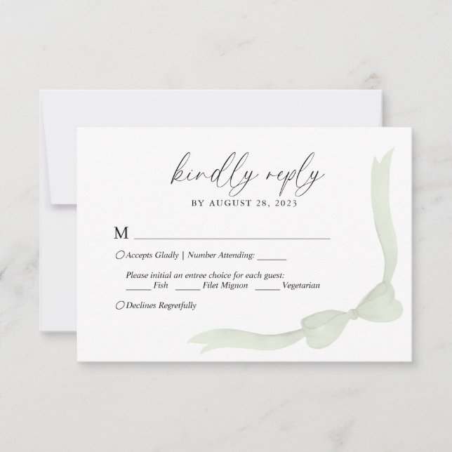 Sage Green Bow Ribbon Menu Choice Wedding RSVP (Vorderseite)