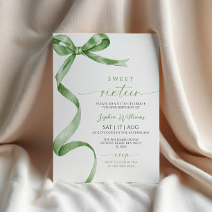 Sage Green Bow Sweet 16 Anniversaire Invitation