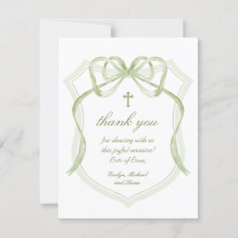 Sage Green Bow Wappen Taufe Danke Karte