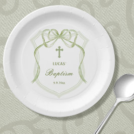 Sage Green Bow Wappen Taufe Pappteller