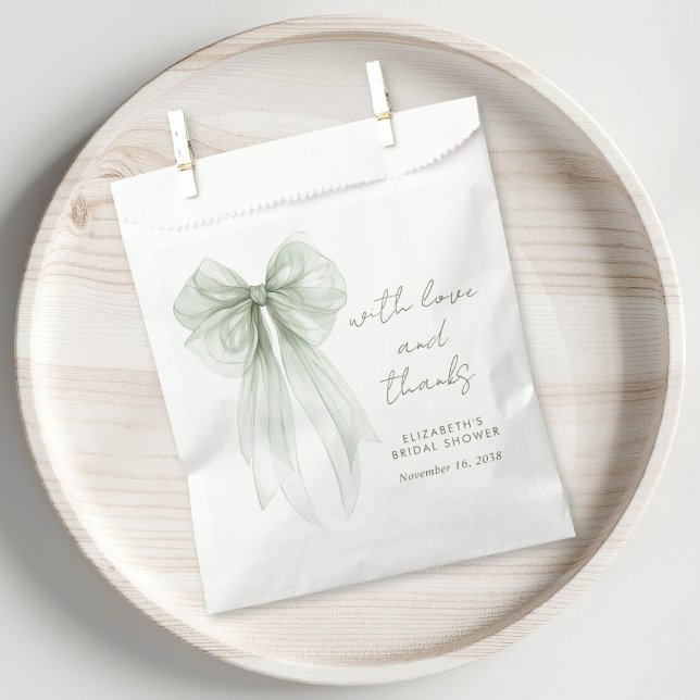 Sage Green Bow Watercolor Bridal Shower Thank You Geschenktütchen (Sage Green Bow Watercolor Bridal Shower Thank You Favor Bag)