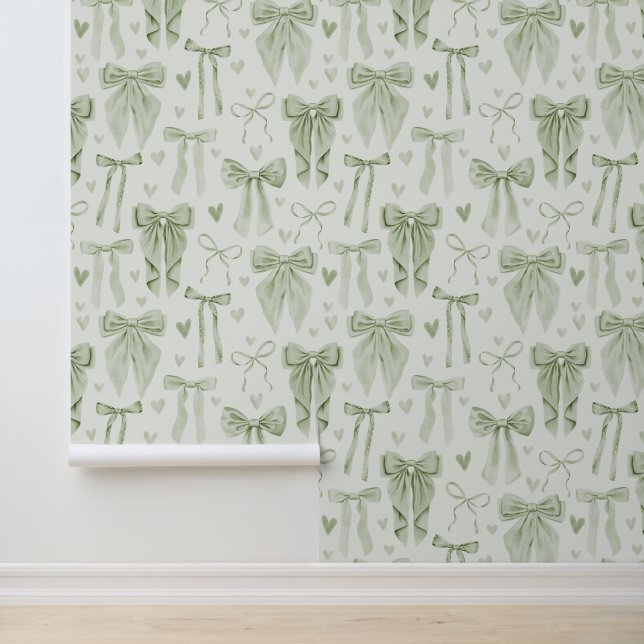 Sage Green Bows and Hearts Nursery Tapete (Anwendung)