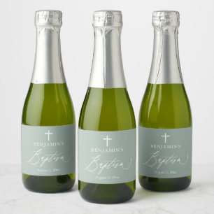 Sage Green Boy Baptism Mini Sparkling Weinflasche