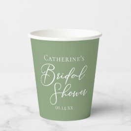 Sage Green Bridal Shower Personalized White Script Pappbecher