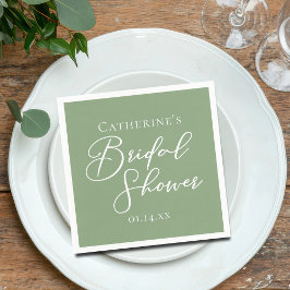 Sage Green Bridal Shower Personalized White Script Serviette