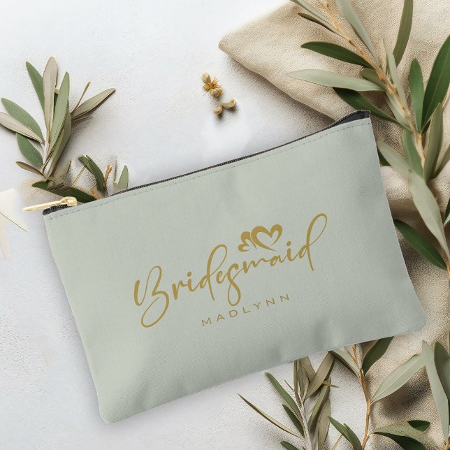 Sage Green Bridesmaid Script Name Cosmetic Geschen Zubehörtasche (Von Creator hochgeladen)