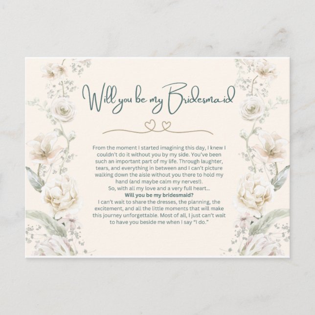 Sage Green Bridesmaid Vorschlagskarte Postkarte (Vorderseite)