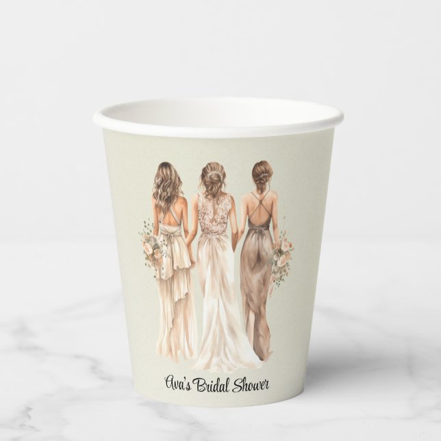 Sage Green Bridesmaids Brautparty Pappbecher (Vorderseite)