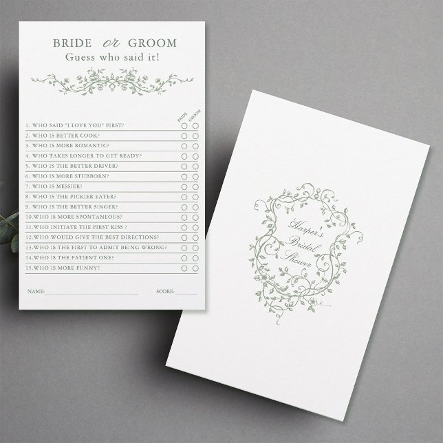 Sage Green 'Bridge or Groom' Brautparty Game (Front & Back)