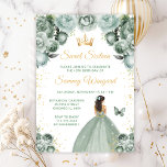 Sage Green Brünett Hair Princess 16 . Geburtstag Einladung<br><div class="desc">Dieses elegante und glamouröse 16 . Geburtstag-Geburtstagsjubiläum besticht durch eine wunderschöne Prinzessin mit brünettem Haar in einem schlängelgrünen Ball-Gown. Der Text kombiniert handgeschriebene Skripte mit modernen serifenlosen Schriftart für ein elegantes und raffiniertes Aussehen. Die Blumenarrangements,  Schmetterling und Goldkonfetti bilden die perfekte Mischung aus rustikal und schick. Grafiken von www.etsy.com/uk/shop/SunflowerDayLove</div>