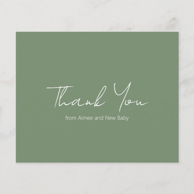 Sage Green Budget Baby Dusche Danke Karte (Vorderseite)