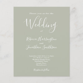 Sage Green Budget Moderne Script Hochzeitseinladun