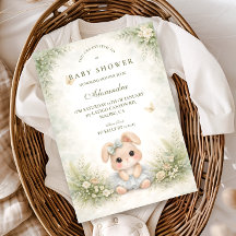 Sage Green Bunny Floral Baby Shower