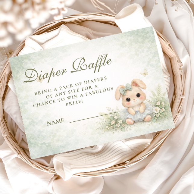 Sage Green Bunny Floral Diapper Raffle Begleitkarte (Von Creator hochgeladen)