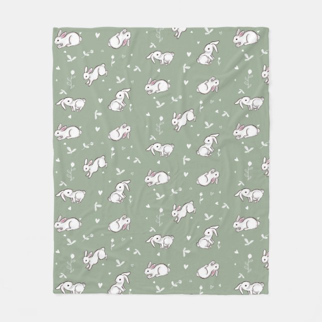Sage Green Bunny Gemustert Fleece Blanket (Vorderseite)