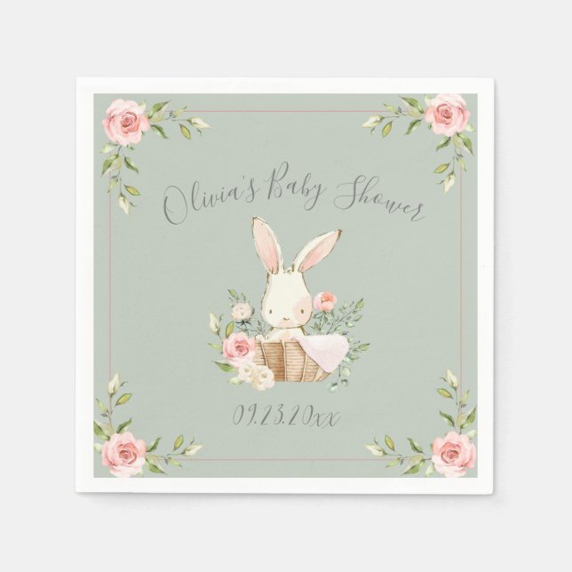 Sage Green Bunny Rabbit Babydusche Napkins Serviette (Vorderseite)