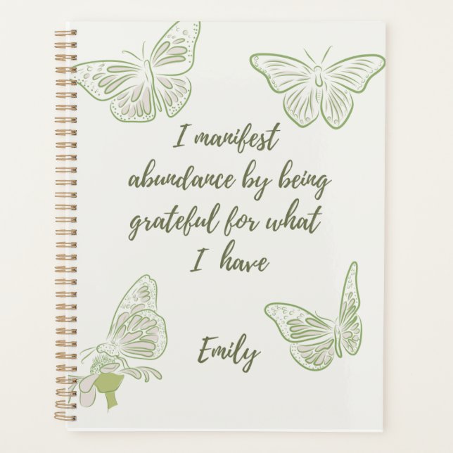 Sage Green Butterfly Positive Affirmation Planer (Vorderseite)