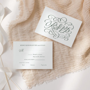 Sage Green Calligraphie Mariage Repas Carte RSVP