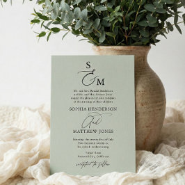 Sage Green Calligraphy Monogram Formal Wedding Einladung