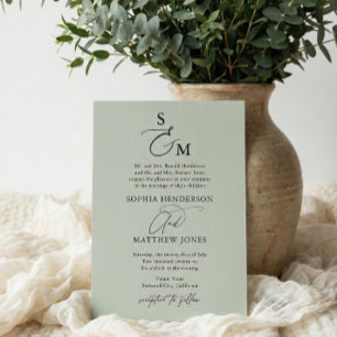 Sage Green Calligraphy Monogram Formal Wedding Einladung