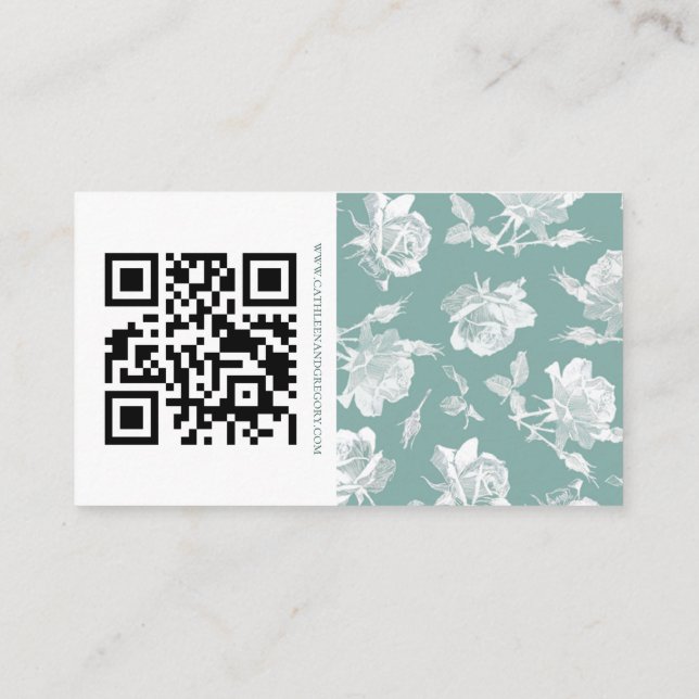 Sage Green Calligraphy Script QR Info Wedding Begleitkarte (Rückseite)