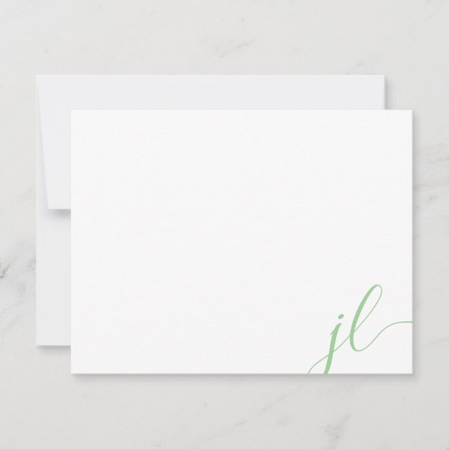 Sage Green Calligraphy Script Two Initials Mitteilungskarte (Vorderseite)