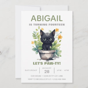 Sage Green Cat Housepflanze Trendy Kitten Geburtst Einladung