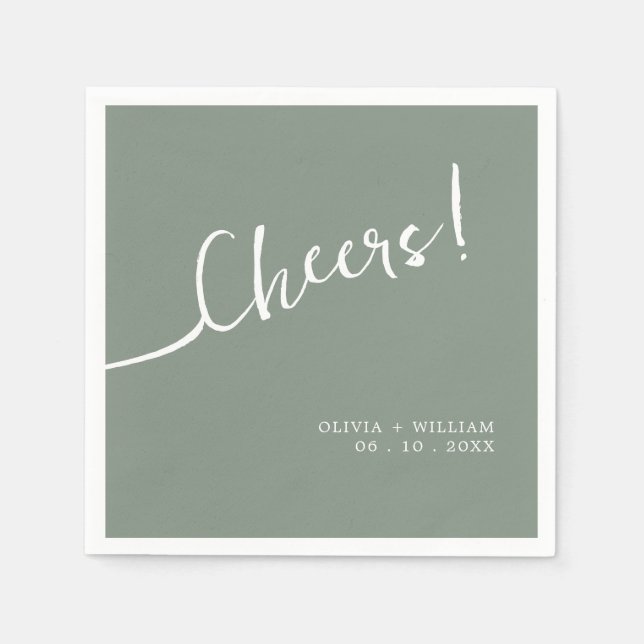 Sage Green Cheers Wedding Napkins Script Design Serviette (Vorderseite)