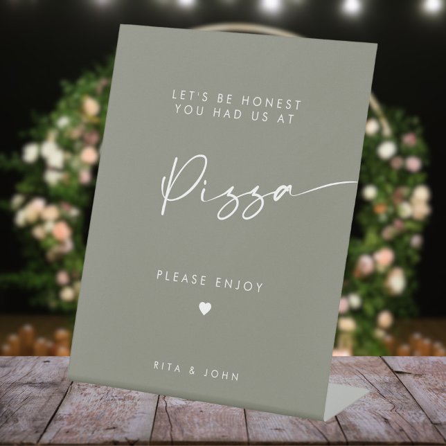 Sage Green Chic Modernes Pizza Bar Wedding Sign Sockelschild (Von Creator hochgeladen)