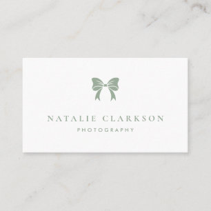 Sage Green Chic Ribbon Bow Minimalistisch Visitenkarte