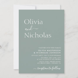 Sage Green Chic Script QR Code Foto Hochzeit Einladung