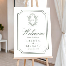 Sage Green Chinoiserie Crest Wedding Welcome Sign
