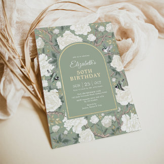 Sage Green Chinoiserie Floral Frauen 50. Geburtsta Einladung