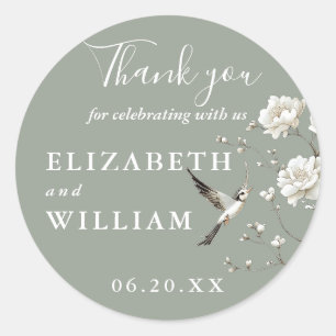 Sage Green Chinoiserie Floral Wedding Vielen Dank Runder Aufkleber