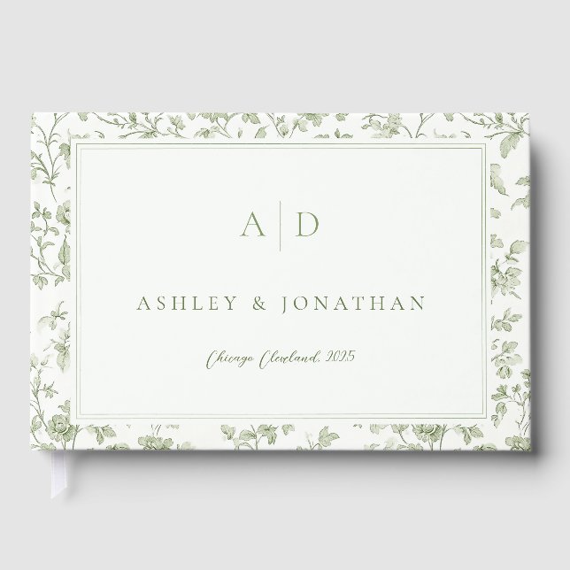 Sage Green Chinoiserie Wedding Gästebuch (Vorderseite)