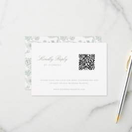 Sage Green Chinoiserie Wedding QR Code RSVP Karte