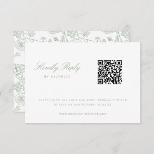 Sage Green Chinoiserie Wedding QR Code UAWG Einladung