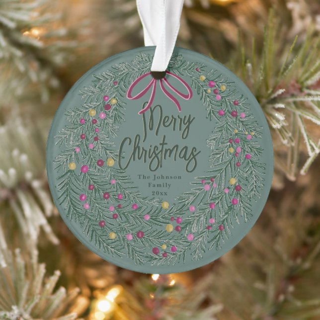 Sage Green Christmas Acrylic Ornament with Photo (Arbre)