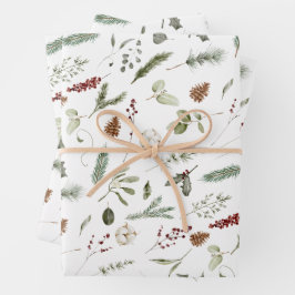 Sage Green Christmas Modern Minimal Botanisch Geschenkpapier Set