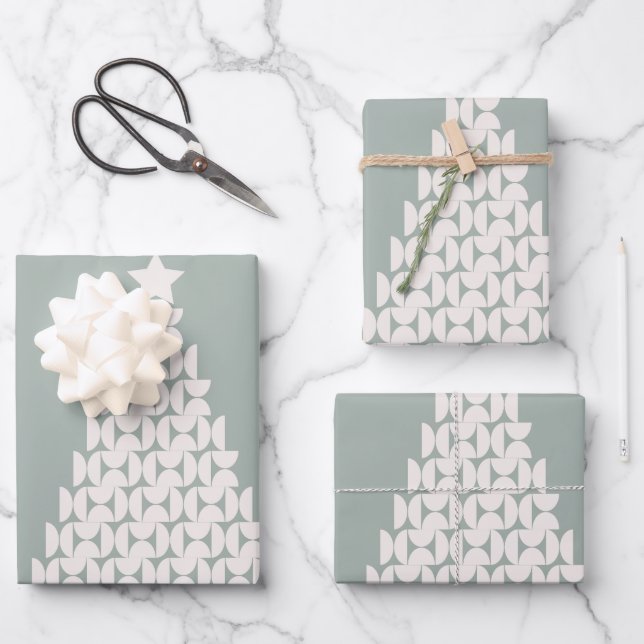 Sage Green Christmas Tree Geschenkpapier Set (Vorderseite)