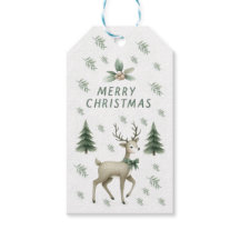Sage Green Christmas Trees & Rentier Gift Tag