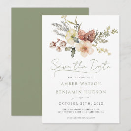 Sage Green Christmas Winter Floral Save the Date Einladung
