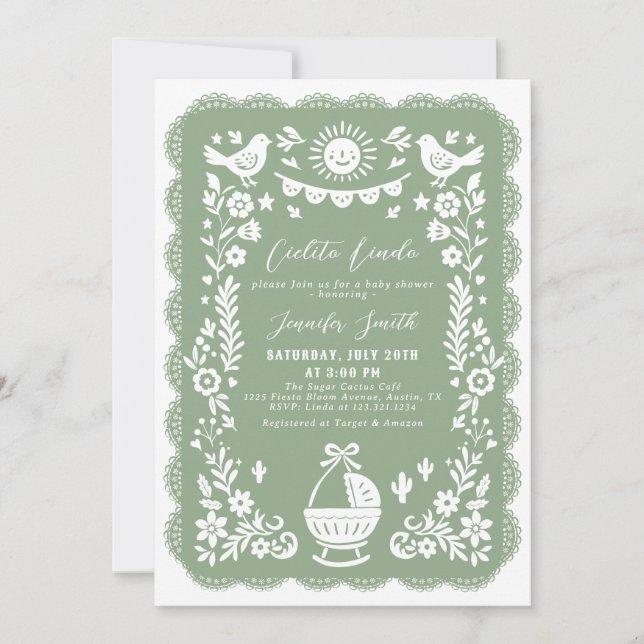 Sage Green Cielito Lindo Baby shower Invitation (Devant)