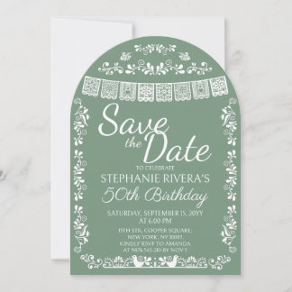 Sage Green Cielito Lindo Save the Date 50. Geburts Einladung
