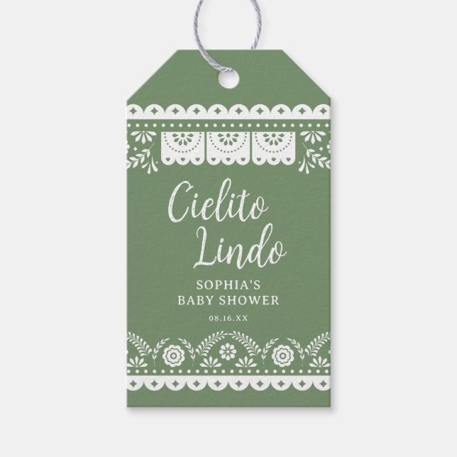 Sage Green Cielito Lindo Talavera Babydusche Geschenkanhänger (Vorderseite)
