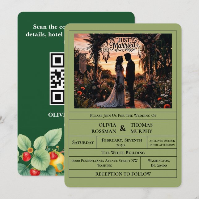 Sage Green Citrus Botanical Wedding Invitation (Devant / Derrière)