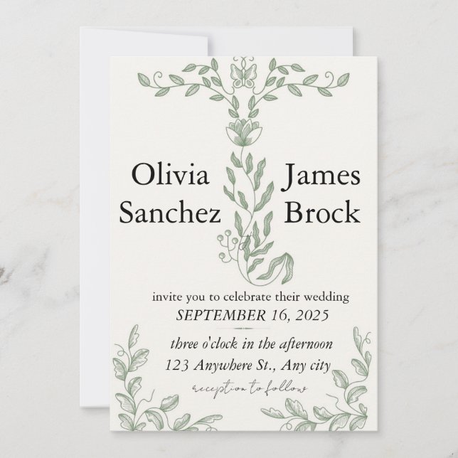 Sage Green Classic Floral Wedding Invitation (Devant)